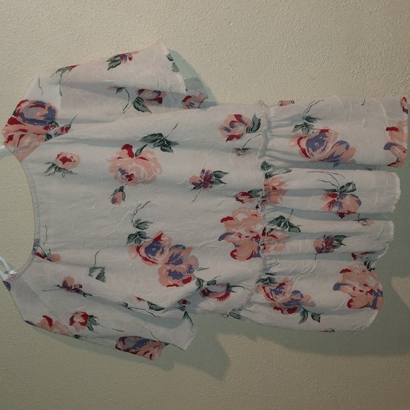 Lucky Brand Babydoll Textured Floral Feminine Short Sleeve Top M - Picture 7 of 7